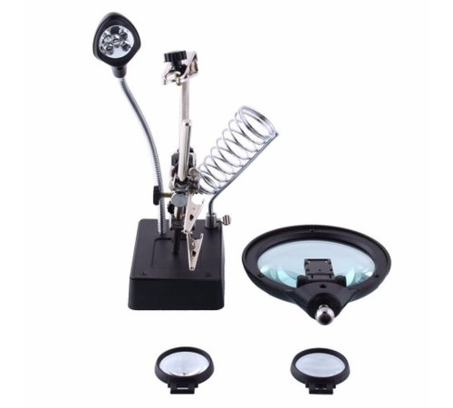 Masa Üstü Mandallı 2.5X90 Mm 7.5X34 Mm Mercekli Adaptörlu Işıklı Büyüteç