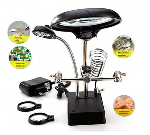 Masa Üstü Mandallı 2.5X90 Mm 7.5X34 Mm Mercekli Adaptörlu Işıklı Büyüteç