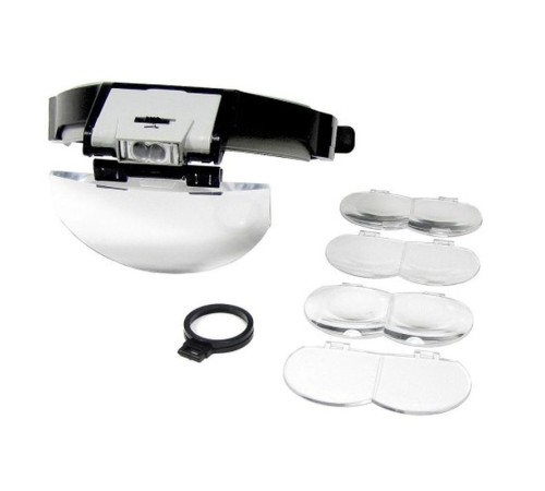 Lens Takmalı 5 Lenslı Led Lambalı Şapka Tip Büyüteç