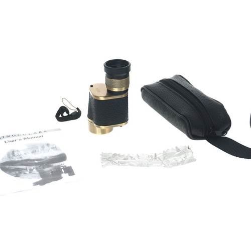 6X24 Baigish Askeri Tarzi Pirinç Ve Deri Kaplamalı Deri Çantalı Monocular Dürbün Sarı