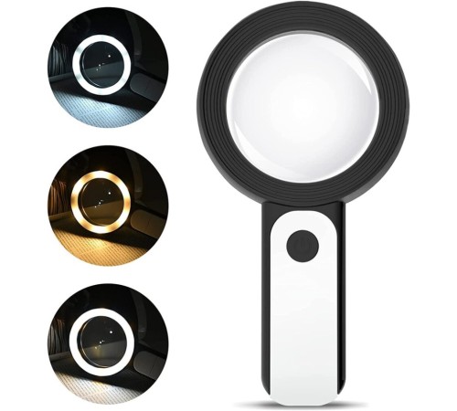 30X -12Işıklı Büyüteç Taşınabilir Çıft Katmanlı Optik Cam Okuma Büyüteç 2290-18