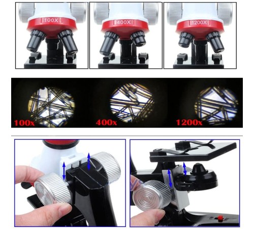 Eğitici Mikroskop Kiti Zoom Led Işıklı 100X 400X 1200X St1200X
