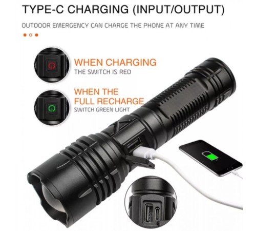 F-38 Yüksek Güç Ultra Spot Uzun Menzilli El Feneri Şarj Edilebilir LED Güçlü El Fener Aydınlatma