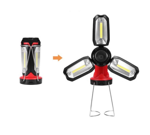 Şarjlı Katlanabilir 3 XCob Led + 3W Led Çok Fonksiyonlu Kamp Feneri P-8801