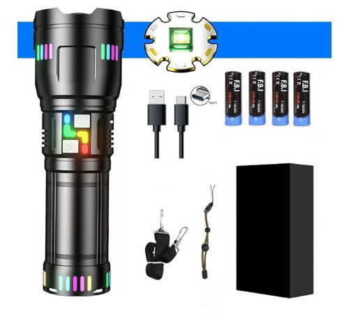 Pro F-3002 Alüminyum TG LED Gece Şeritli Type-C Şarjlı El Feneri