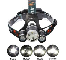 Boruit T6 Kafa Feneri 5000 Lumens 3Xcree Xm-T6+2R5 Lamba Led Kamp Lambası