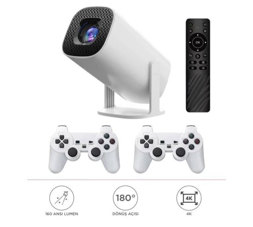 Max Mini Beyaz Taşınabilir Retro Video Konsolu Android Akıllı Projektör Projeksiyon P30