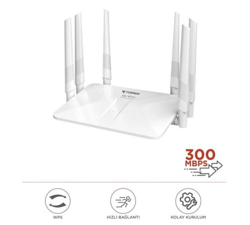 Beyaz Kablosuz 300Mbps WiFi Router 6 Güçlü Anten Geniş Kapsama 2.4GHz 4 Portlu WR50Q