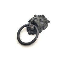 Antika Tarz Dekoratif Pirinç Aslan Kapı Tokmağı, Taktak - 102x130 mm, Oksit
