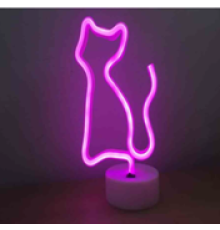 Neon Işıklı Kedi Lamba Pil ve Usb Pembe Işık MZ6200-260