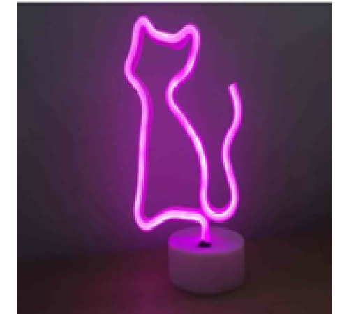Neon Işıklı Kedi Lamba Pil ve Usb Pembe Işık MZ6200-260