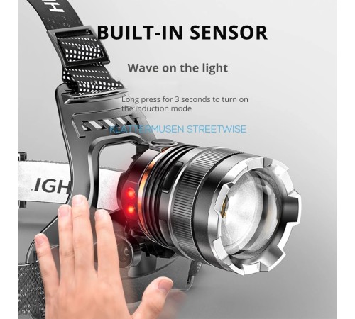 PeakStar PS-8002 Sensörlü Zoomlu Profesyonel Şarjlı Kafa Lambası