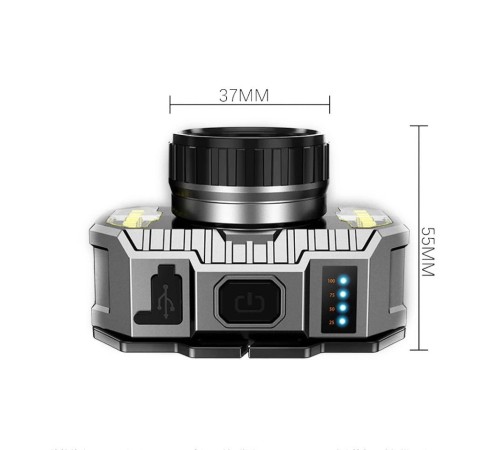 PeakStar PS-010 800 Lümen Zoomlu Şarj Göstergeli Cob LED Usb'li Şarjlı Kafa Lambası