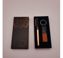 Deri Anahtarlık Ve Bakır Roller Kalem Seti