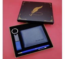 Mavi Cüzdan Anahtarlık Ve Kalem