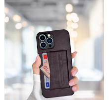 İPHONE 13 PRO MAX KARTLIKLI STANDLI LÜX DERİ KILIF MOR
