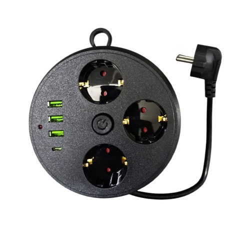 3 Lü Akım Korumalı Priz Makaralı Anahtarlı 16A 4000 Watt 3 x Usb - 1 Type-C 3395