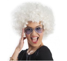 Beyaz Renk Kıvırcık Afro Bonus Peruk