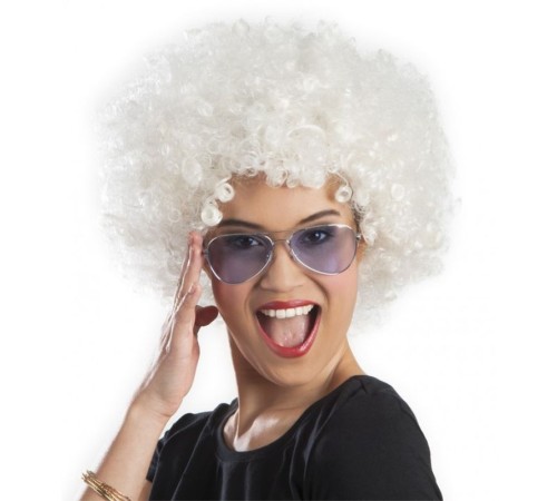 Beyaz Renk Kıvırcık Afro Bonus Peruk