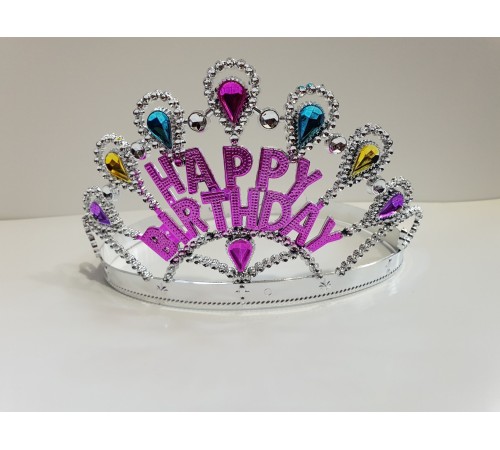 Gümüş Renk Happy Birthday Yazılı Doğum Günü Tacı 60 cm