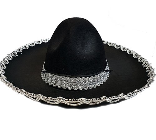 Gümüş Renk Şeritli Meksika Mariachi Latin Şapkası 55 cm Çocuk