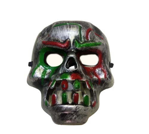 Kırmızı Kan Şeritli Dişli Dracula Kuru Kafa Maskesi Gri Renk