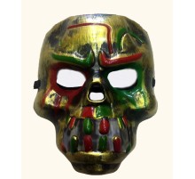 Kırmızı Kanlı Dişli Dracula Kafatası Maskesi Altın Renk