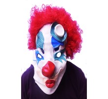 Kırmızı Renk Afro Bonus Peruklu Palyaço Lateks Et Maske