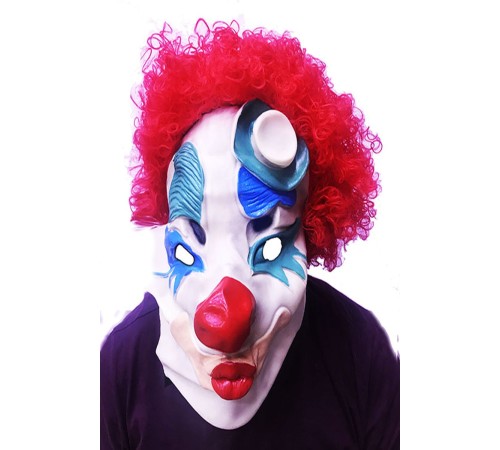 Kırmızı Renk Afro Bonus Peruklu Palyaço Lateks Et Maske