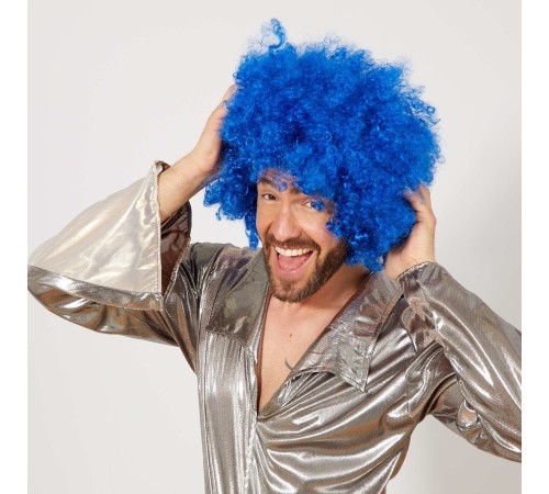 Mavi Renk Kıvırcık Afro Bonus Peruk