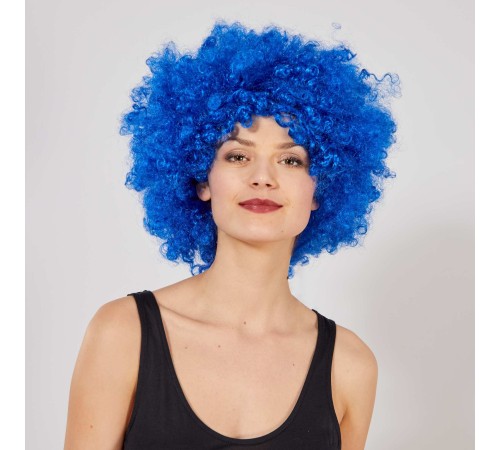 Mavi Renk Kıvırcık Afro Bonus Peruk
