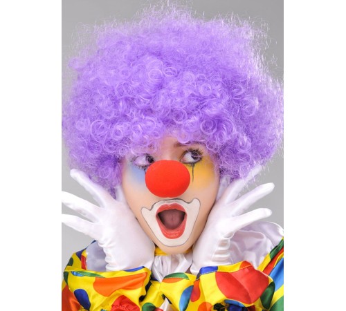 Mor Renk Kıvırcık Afro Bonus Peruk Takma Saç ve Kırmızı Burun Seti