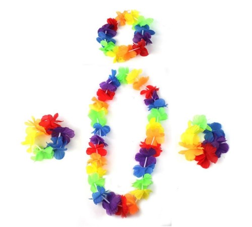 Rengarenk Hawaii Kolye Taç Bileklik Seti 4 Parça