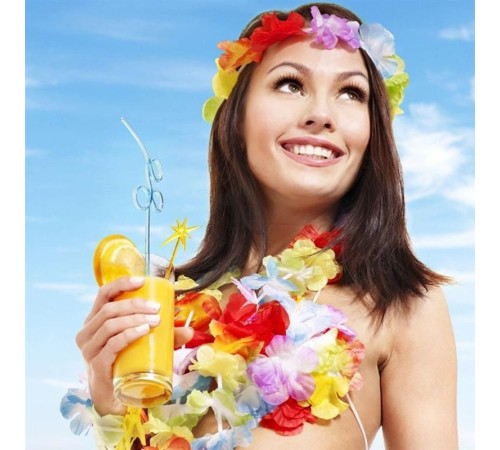 Rengarenk Hawaii Kolye Taç Bileklik Seti 4 Parça