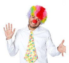 Rengarenk Kıvırcık Afro Bonus Peruk 110 Gr ve Kırmızı Burun Seti