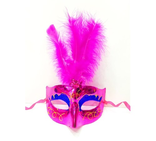 Renkli Tüylü Venedik Parti Maskesi Karışık Renk 12 Adet