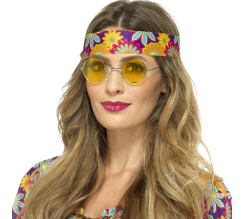 Yuvarlak Cam John Lennon Tarzı Hippi Gümüş Çerçeveli Sarı Gözlük