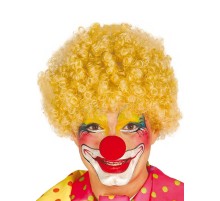 Sarı Renk Kıvırcık Afro Bonus Peruk Takma Saç ve Kırmızı Burun Seti