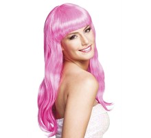 Soft Pembe Renk Uzun Düz Parti Peruğu