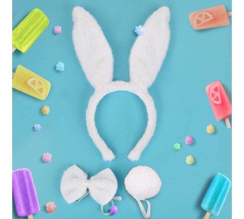 Tavşan Kostüm Seti Taç Papyon Kuyruk Beyaz Renk