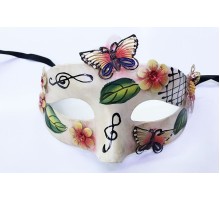 ve Çiçek İşlemeli Venedik Maskesi Kırmızı Renk 10x18 cm