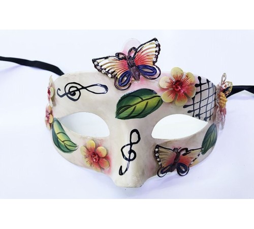 ve Çiçek İşlemeli Venedik Maskesi Kırmızı Renk 10x18 cm