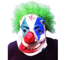 Yeşil Renk Afro Bonus Peruklu Palyaço Lateks Et Maske