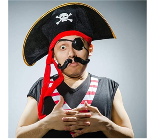 Yetişkin Boy Kumaş Korsan Şapkası ve Plastik Korsan Göz Maskesi