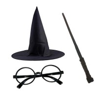 Harry Potter Siyah Şapkası Harry Potter Gözlüğü Harry Potter Asası 3 lü Set