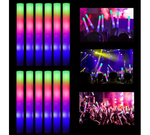 Led Işıklı Rengarenk Sünger Parti Çubuk Işıklı Kauçuk Sopa 46 cm 12 Adet