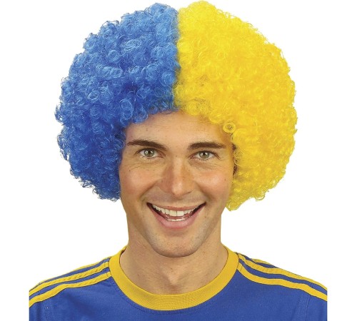 Sarı Lacivert Kıvırcık Afro Bonus Peruk Taraftar Bonus Saç