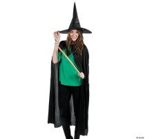 Siyah Yakalı 120 cm Yetişkin Pelerin ve Siyah Parlak Cadı Şapkası