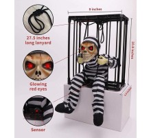 Hareketli Sesli Sensörlü Mahkum Görünümlü Kuru Kafa İskelet Dekorasyon 22x27 cm