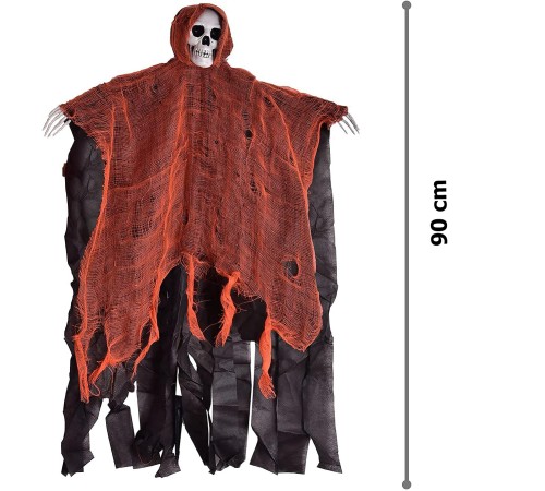 Led Işıklı Kahkaha Atan Sesli Sensörlü Ürpertici Kuru Kafa Korku Hayalet Saçaklı Dekor 90x50 cm